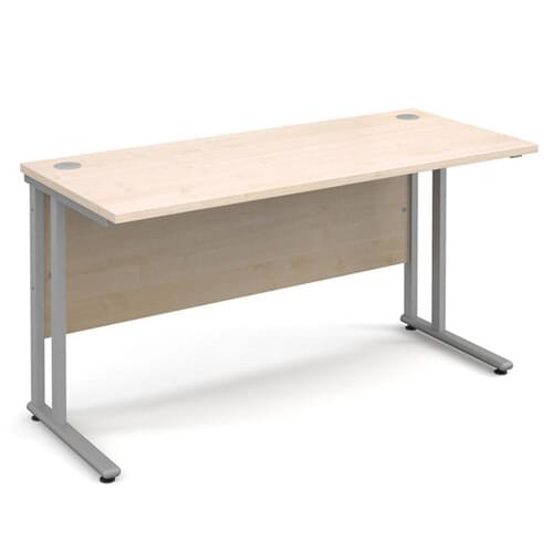 Narrow Desk 1400 x 600 x 725mm Silver Cantilever Frame 25mm MFC Maple