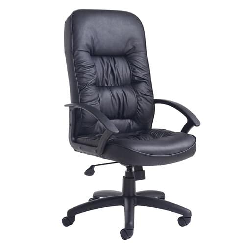 Managers Chair Leather Faced Fixed Arms Black