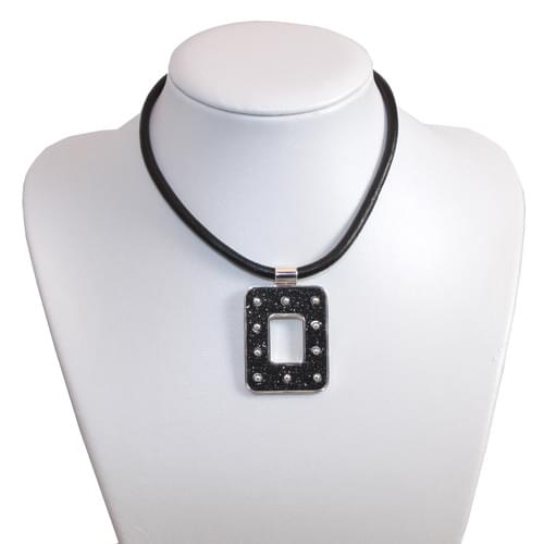 Sophisticated Black Fashion Necklace with Black and Silver Pendant 16