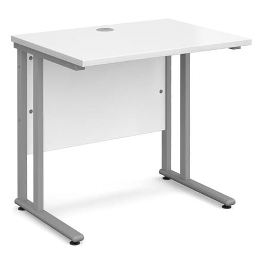 Narrow Desk 800 x 600 x 725mm Silver Cantilever Frame 25mm MFC White