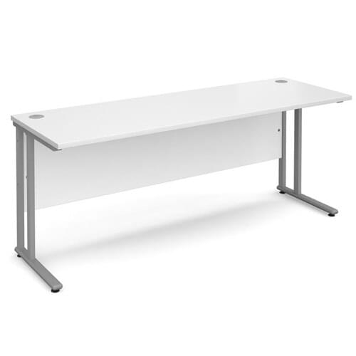 Narrow Desk 1800 x 600 x 725mm Silver Cantilever Frame 25mm MFC White