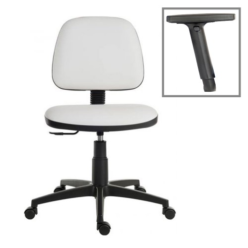 Operator Chair Medium Back 1 Lever Adjustable Arms Leather Look White