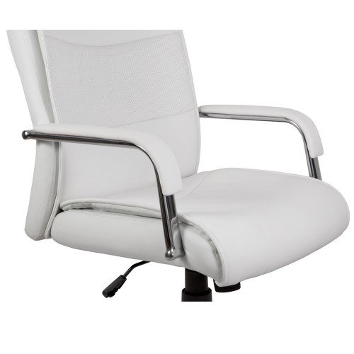 Executive Chair Fixed Arms Faux Leather White