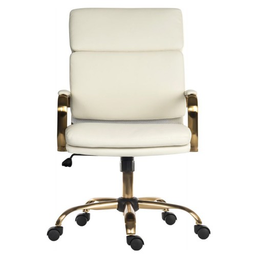 Vintage Executive Chair Fixed Arms Faux Leather White