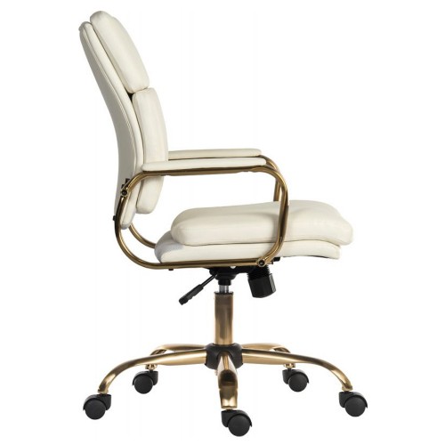 Vintage Executive Chair Fixed Arms Faux Leather White