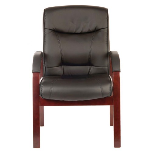 Visitor Chair Mahogany Bonded Leather Black