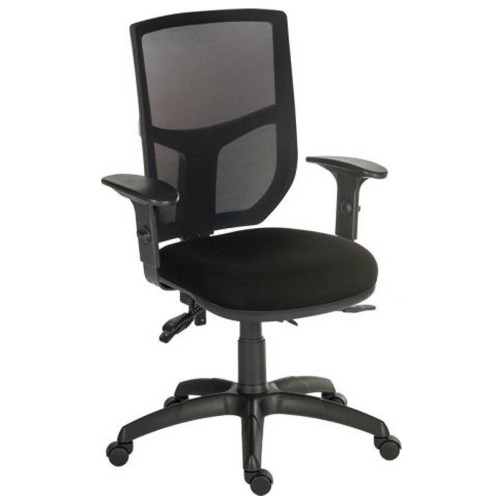 Mesh Back Operator Chair 24 Hour 4 Lever Adjustable Arms Black Fabric