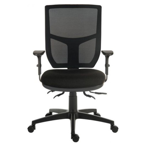 Mesh Back Operator Chair 24 Hour 4 Lever Adjustable Arms Black Fabric