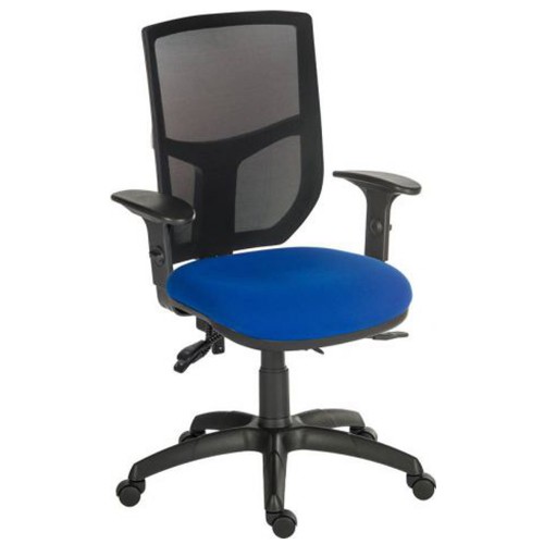 Mesh Back Operator Chair 24 Hour 4 Lever Adjustable Arms Blue Fabric