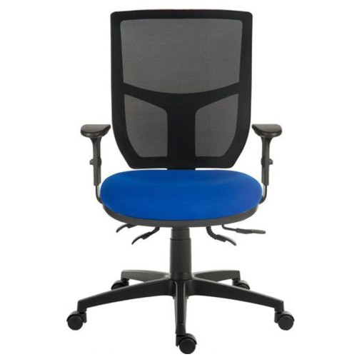 Mesh Back Operator Chair 24 Hour 4 Lever Adjustable Arms Blue Fabric