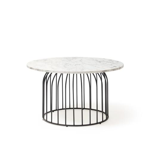 Circular Coffee Table 800 x 800 x 450mm Black Wire Frame and Carrara Marble Effect Top