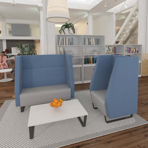 High Back 1 Seater Sofa W600 x D730 x H1270mm  Black Sled Frame Light Grey & Blue