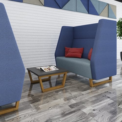 High Back 2 Seater Sofa W1390 x D730 x H1270mm  Black Sled Frame Light Grey & Blue