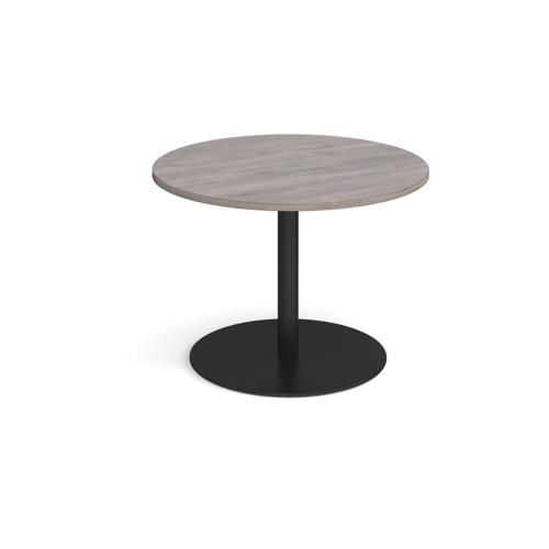 Circular Meeting Table 1000mm Black Flat Circular Base Grey Oak