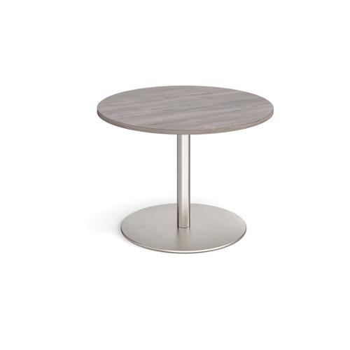 Circular Meeting Table 1000mm Brushed Steel Flat Circular Base Grey Oak