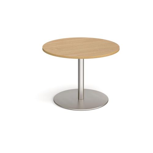 Circular Meeting Table 1000mm Brushed Steel Flat Circular Base Oak