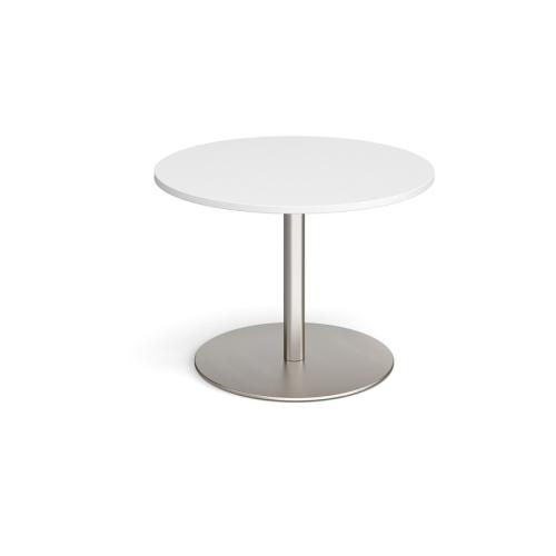 Circular Meeting Table 1000mm Brushed Steel Flat Circular Base White