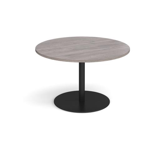 Circular Meeting Table 1200mm Black Flat Circular Base Grey Oak