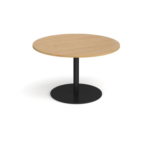 Circular Meeting Table 1200mm Black Flat Circular Base Oak