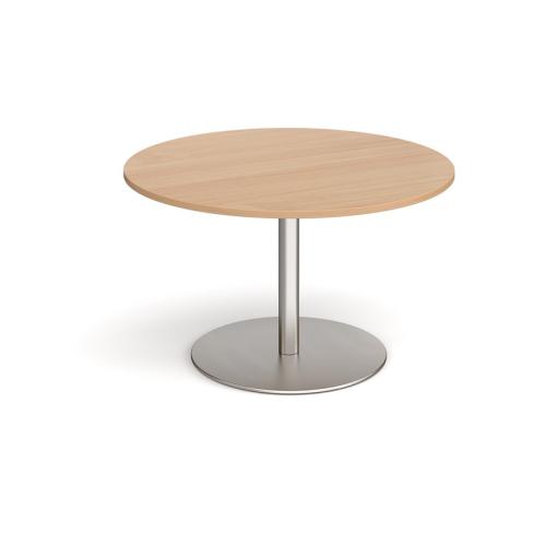 Circular Meeting Table 1000mm Brushed Steel Flat Circular Base Beech