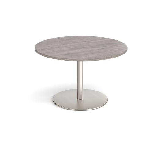 Circular Meeting Table 1000mm Brushed Steel Flat Circular Base Grey Oak