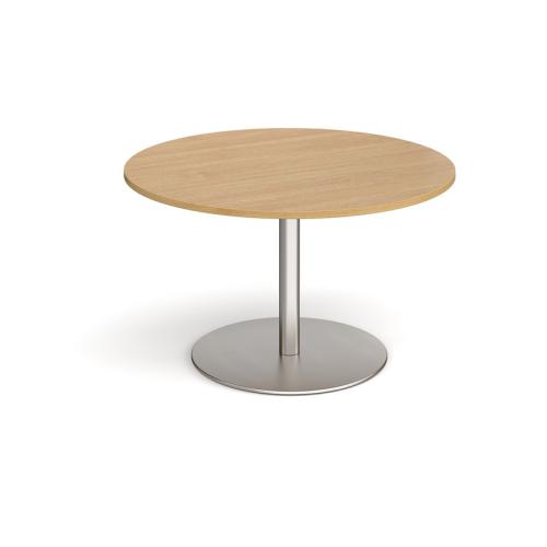 Circular Meeting Table 1000mm Brushed Steel Flat Circular Base Oak