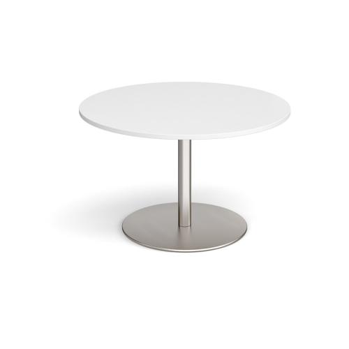 Circular Meeting Table 1000mm Brushed Steel Flat Circular Base White