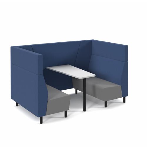 4 Person Meeting Booth with White Table Blue Seats and Grey Back and Infill
