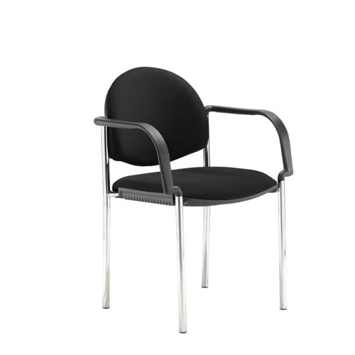 Multipurpose Stacking Chair with Arms Chrome Frame Black Fabric