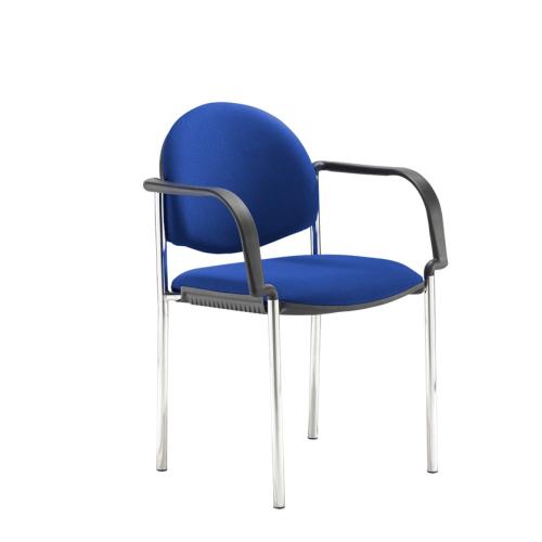 Multipurpose Stacking Chair with Arms Chrome Frame Blue Fabric