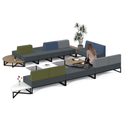 Modular Soft Seating Single Bench with Back Black Sled Frame Light Grey & Dark Grey