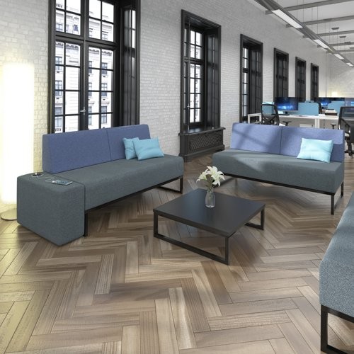 Modular Soft Seating Single Bench with Black Sled Frame Dark Grey