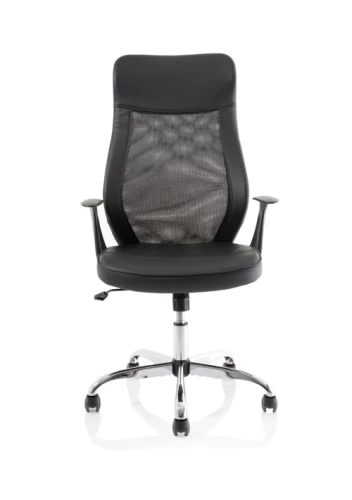 High Mesh Back Operator Black Leather Office Chair Fixed Arms