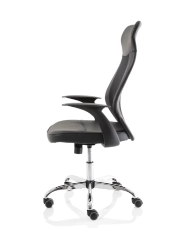 High Mesh Back Operator Black Leather Office Chair Fixed Arms