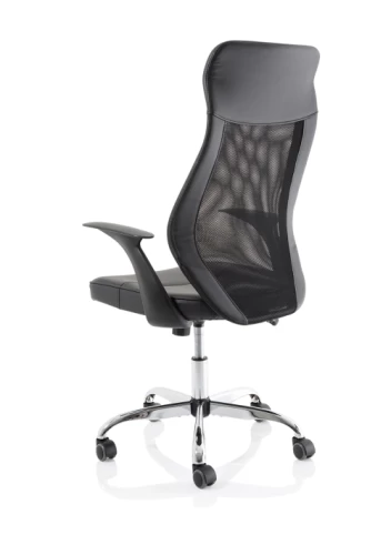High Mesh Back Operator Black Leather Office Chair Fixed Arms