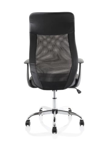 High Mesh Back Operator Black Leather Office Chair Fixed Arms