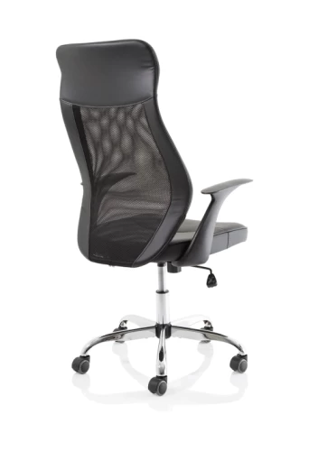High Mesh Back Operator Black Leather Office Chair Fixed Arms