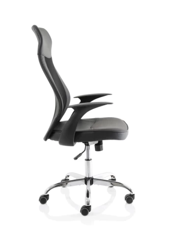 High Mesh Back Operator Black Leather Office Chair Fixed Arms