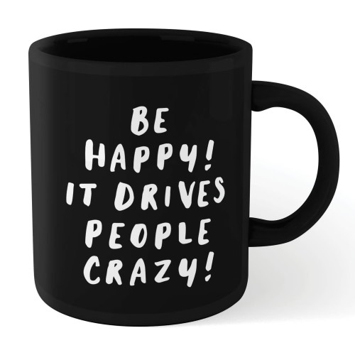 Motivation Ceramic Mug “Be Happy” White on Black
