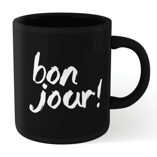 Motivation Ceramic Mug “Bon Jour” White on Black