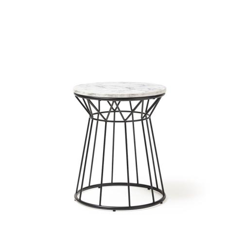 Circular Side Table 450 x 450 x 540mm Black Wire Frame and Carrara Marble Effect Top