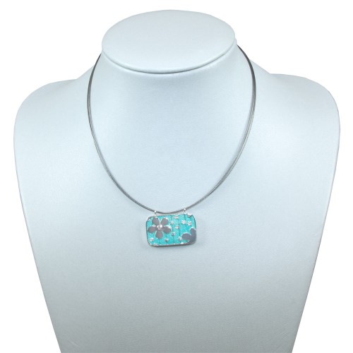 Pretty Silver and Blue Flower Pendant Fashion Necklace 17