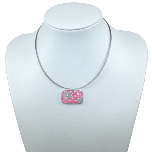 Pretty Silver and Pink Flower Pendant Fashion Necklace 17