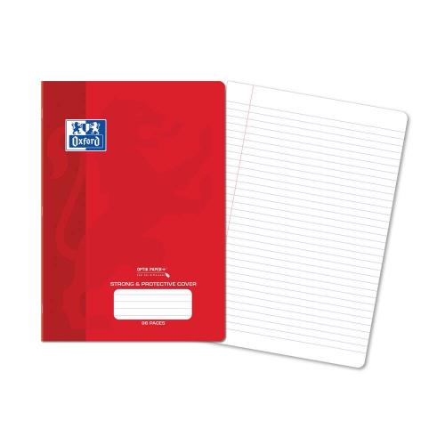 Oxford PP Exercise Book A4 297x210mm 96 Pages 8mm Ruled with Margin Red Cover
