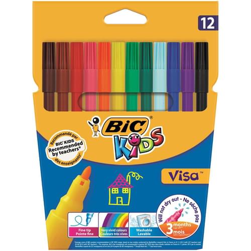 BIC Kids Visa Fine Colouring Pens Wallet of 12