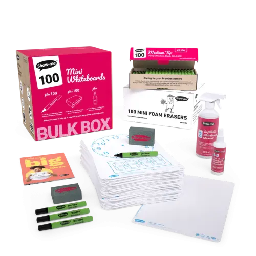 Show-me SurfaceShield A4 Clock Face Mini Whiteboards Bulk Box - 100 Sets