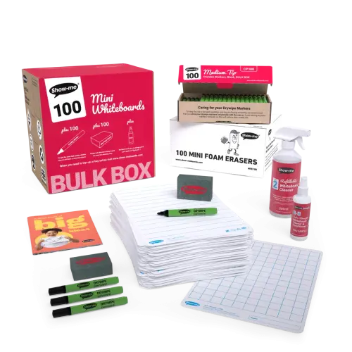 Show-me SurfaceShield A4 Lined/Gridded Double-sided Mini Whiteboards Bulk Box - 100 Sets