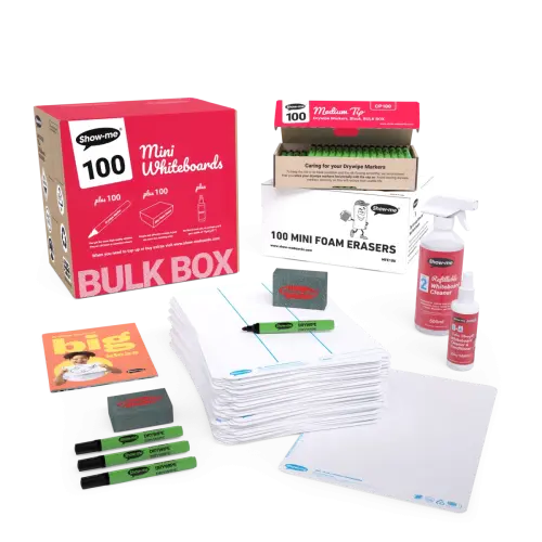 Show-me SurfaceShield A4 Phonics Progression Mini Whiteboards Bulk Box - 100 Sets