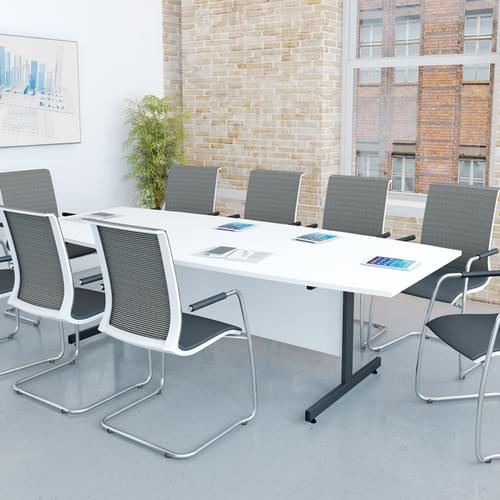 Boat Shaped Meeting Table 1800x900mm - Silver Sirius Legs, Dijon Walnut MFC