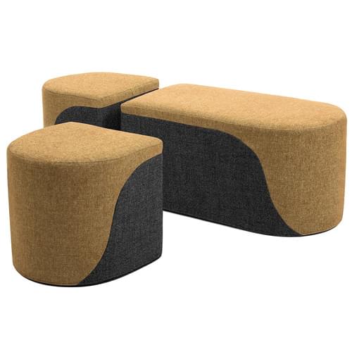 Secondary Bench & 2 Drum Stools Set Mustard/Grey